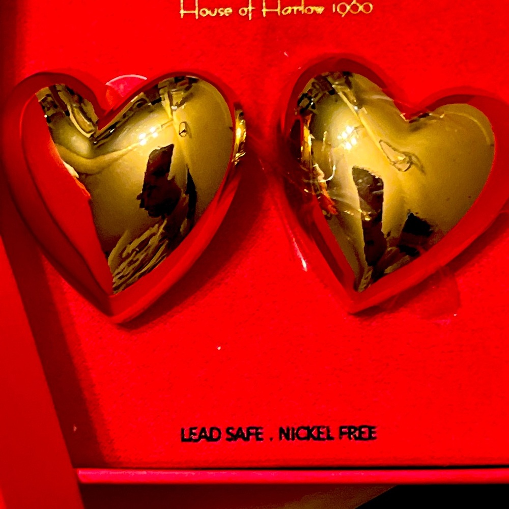 House of Harlow Gold Tone Oversized Puffy Domed 3D Heart Stud Earrings